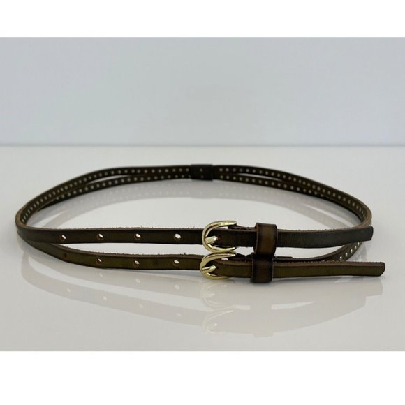 KHAKI STUDDED LEATHER DOUBLE BUCKLE BELT main image 7